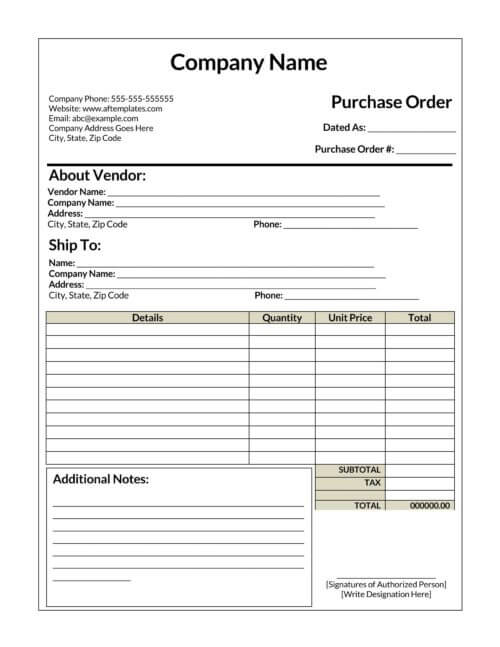 purchase order format in word