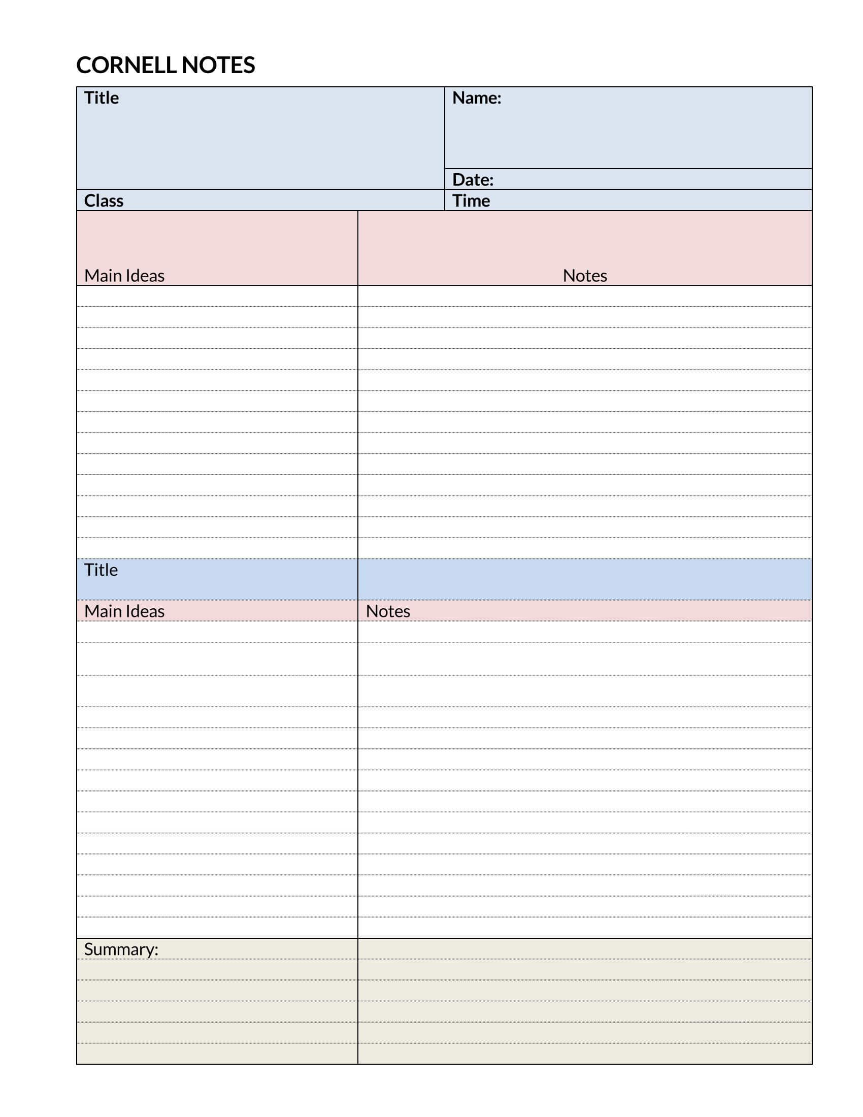 Professional Cornell Note Template Word