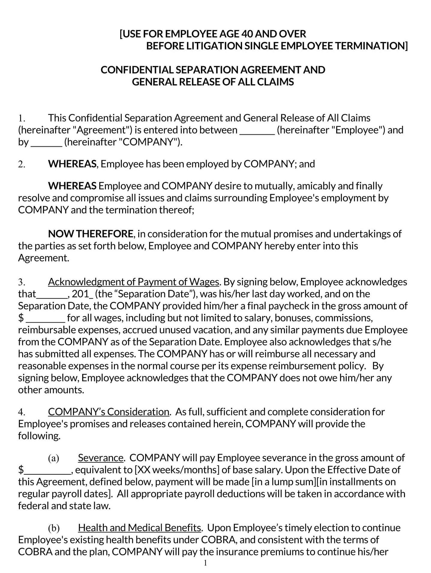 38+ Free Separation Agreement Templates (Word PDF)