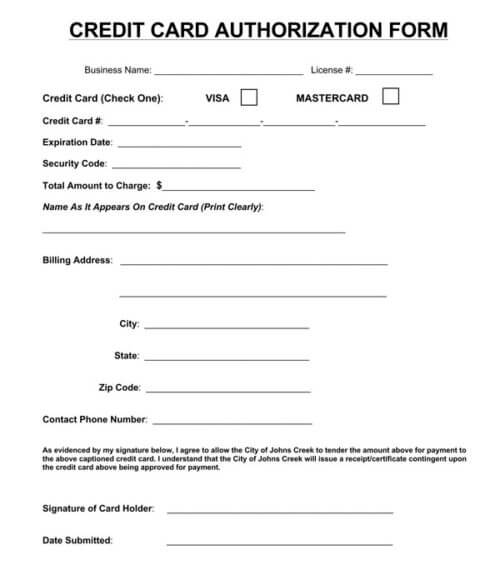 credit card authorization form google docs