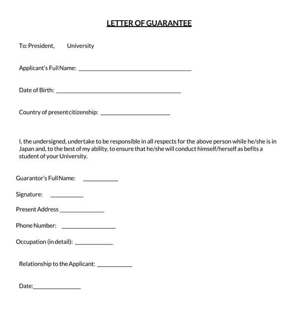 Printable Guarantee Letter Samples