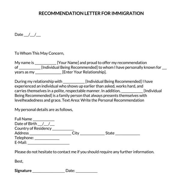 reference letter for permanent residency sample