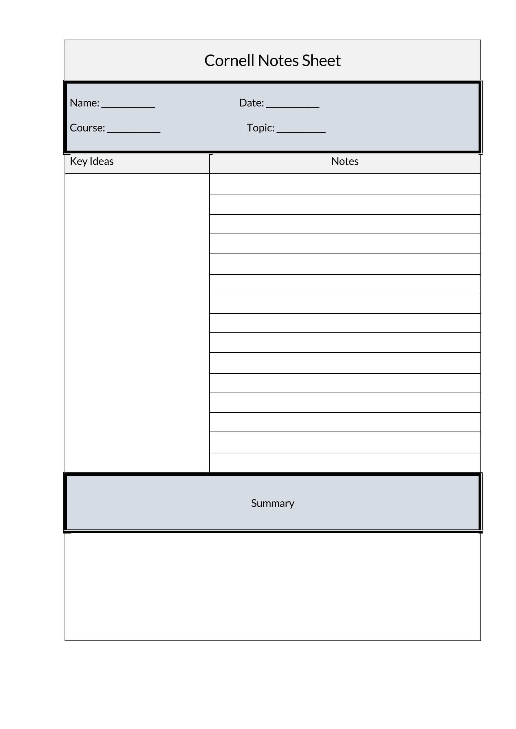 Customizable Cornell Note Template PDF
