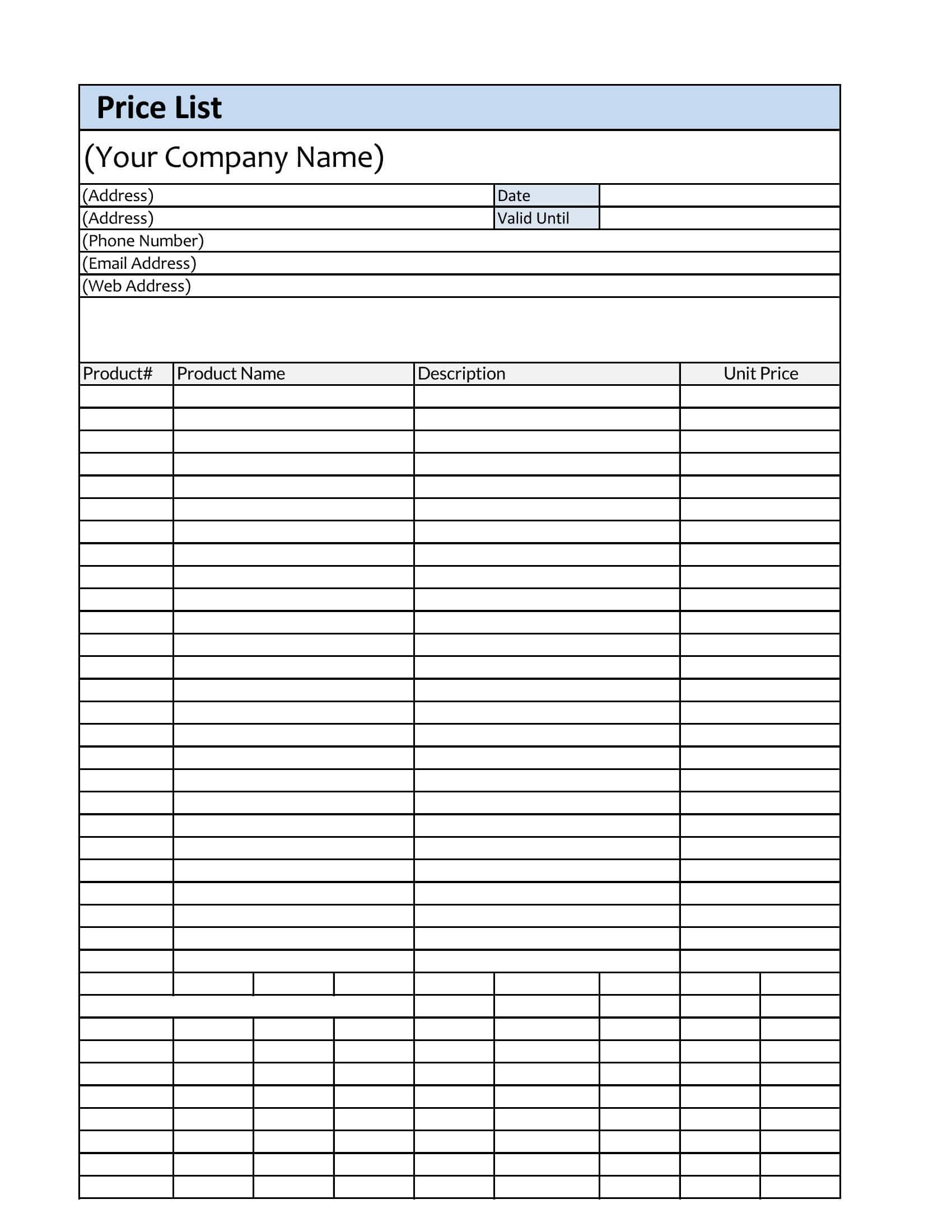 blank supply list template