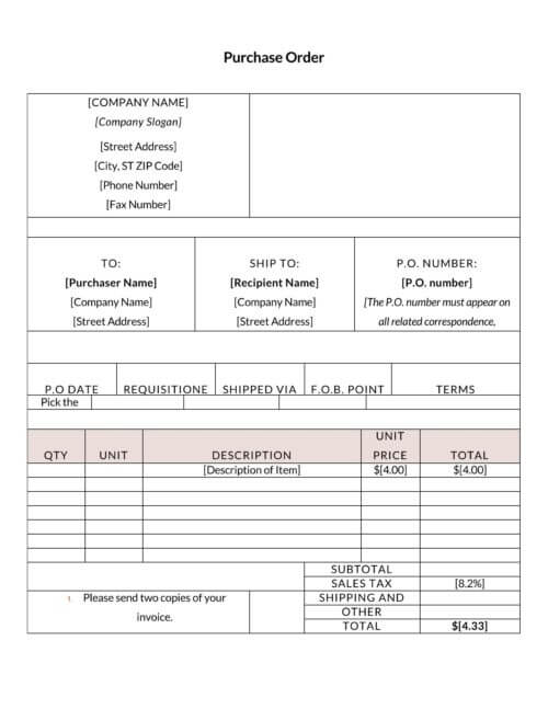 purchase order template in word