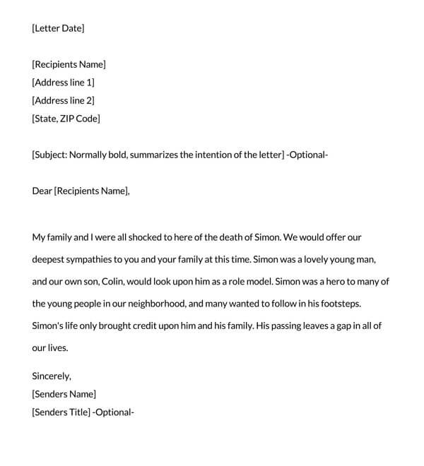 Free Editable Death of Neighbor Condolence Letter Sample for Word File