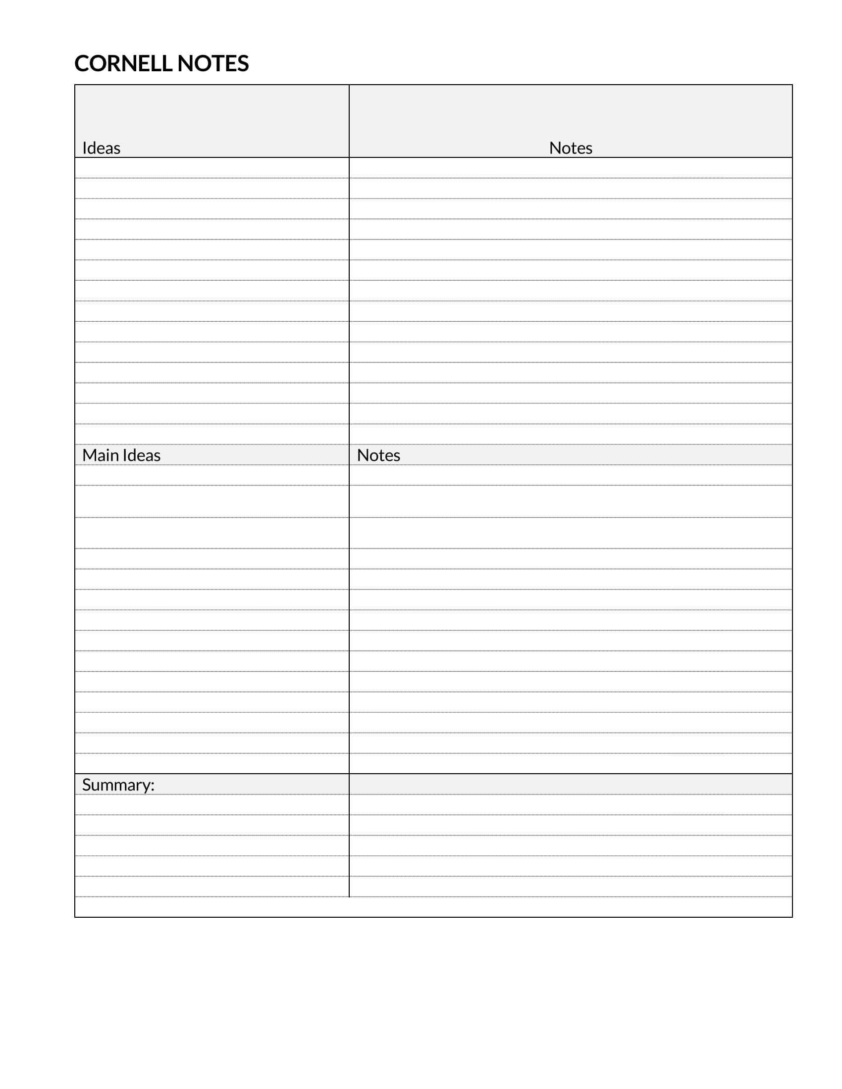 Professional Cornell Note Sample Word