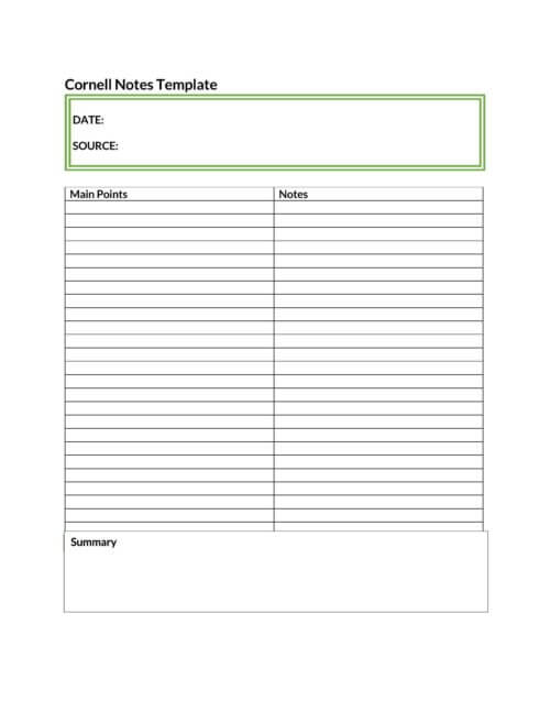 free cornell notes template word