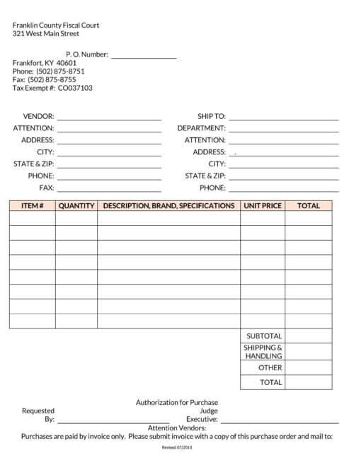free purchase order templates in word