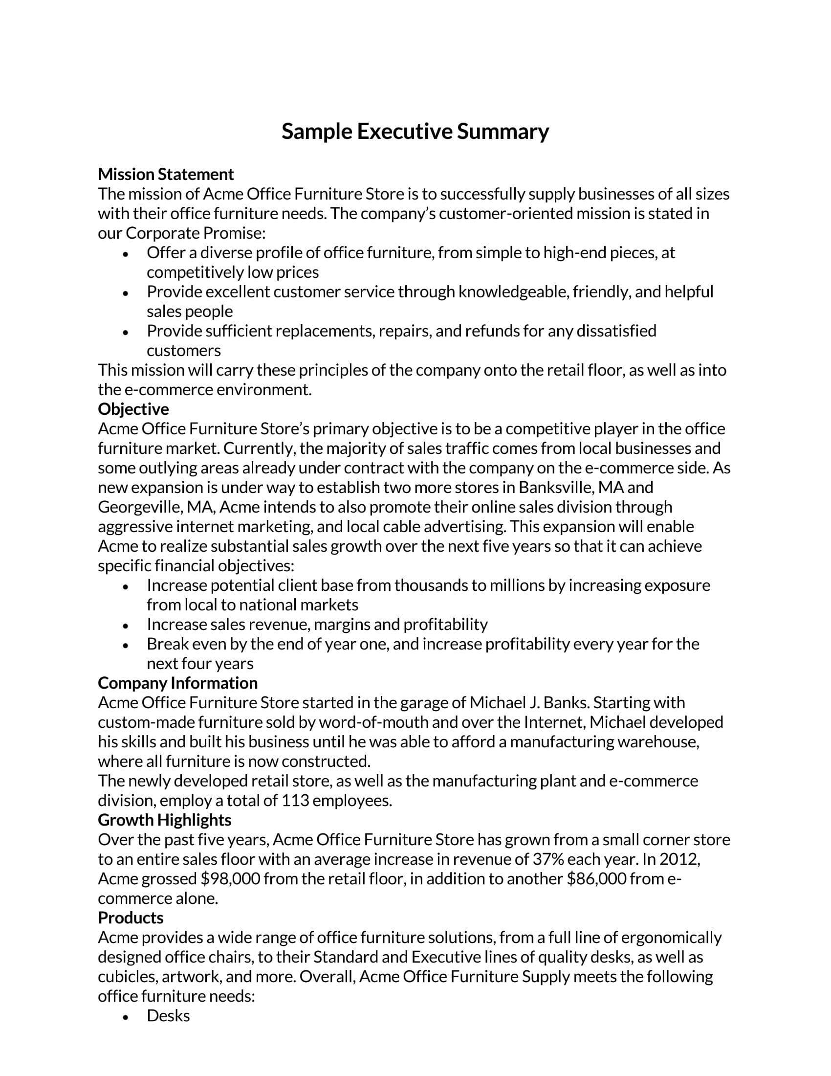 executive summary in assignment example