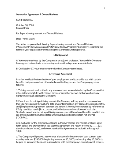Informal Separation Agreement Template