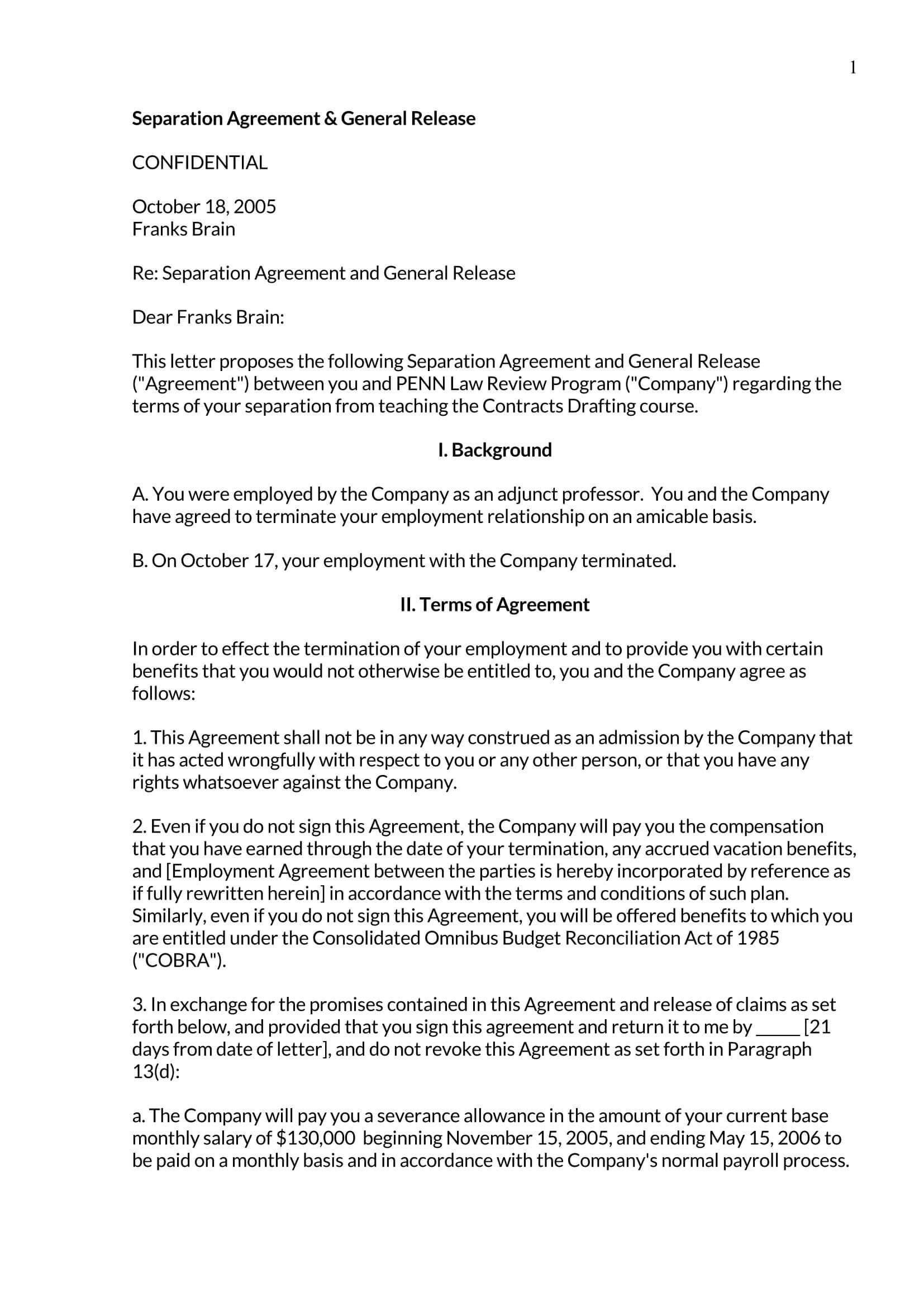 38+ Free Separation Agreement Templates (Word PDF)
