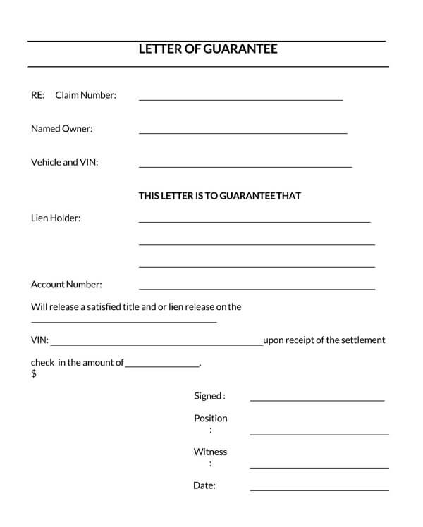 Printable Letter of Guarantee Outline