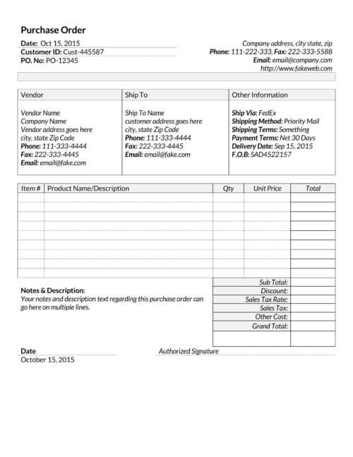 blank purchase order forms templates