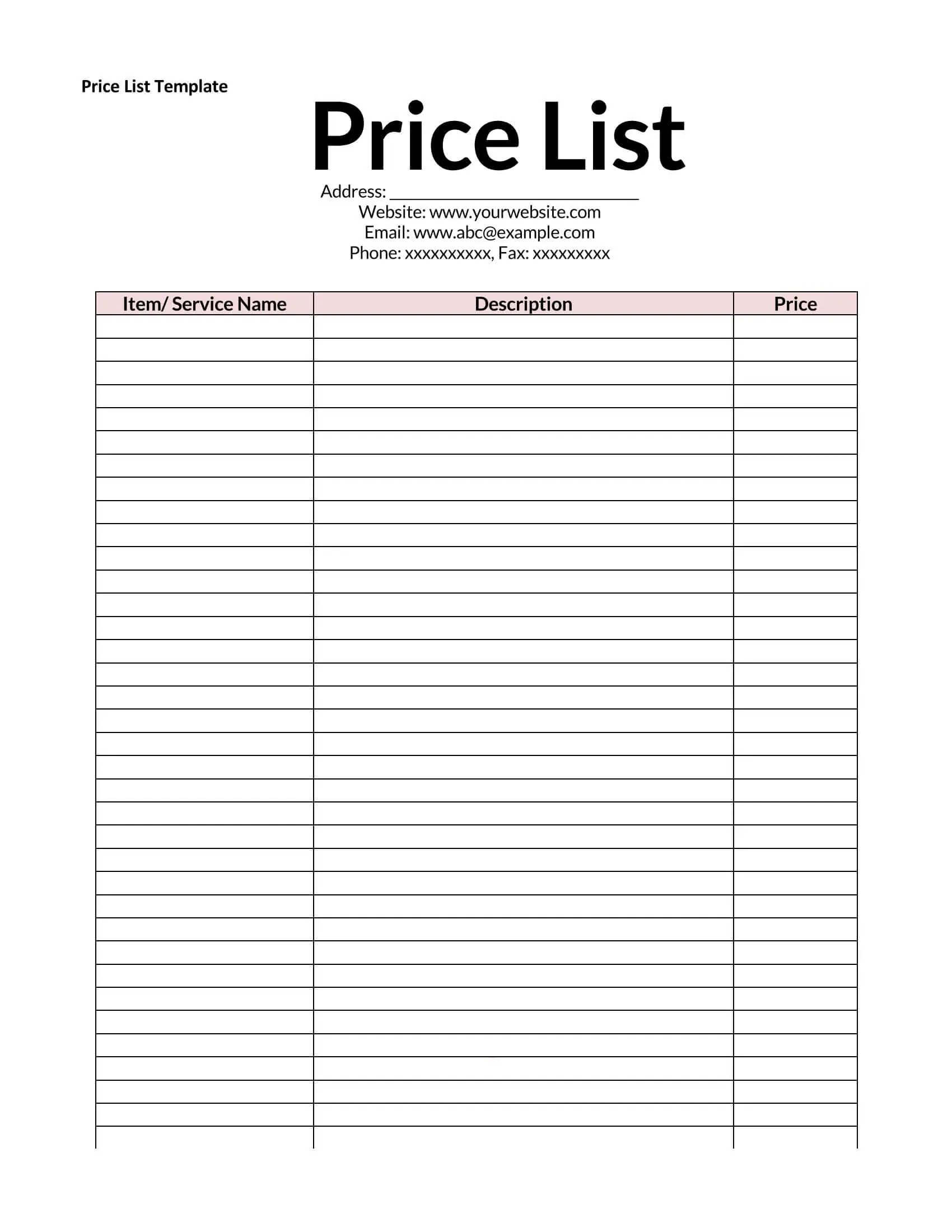 45 Free Printable Price List Templates (Word, Excel, PDF)