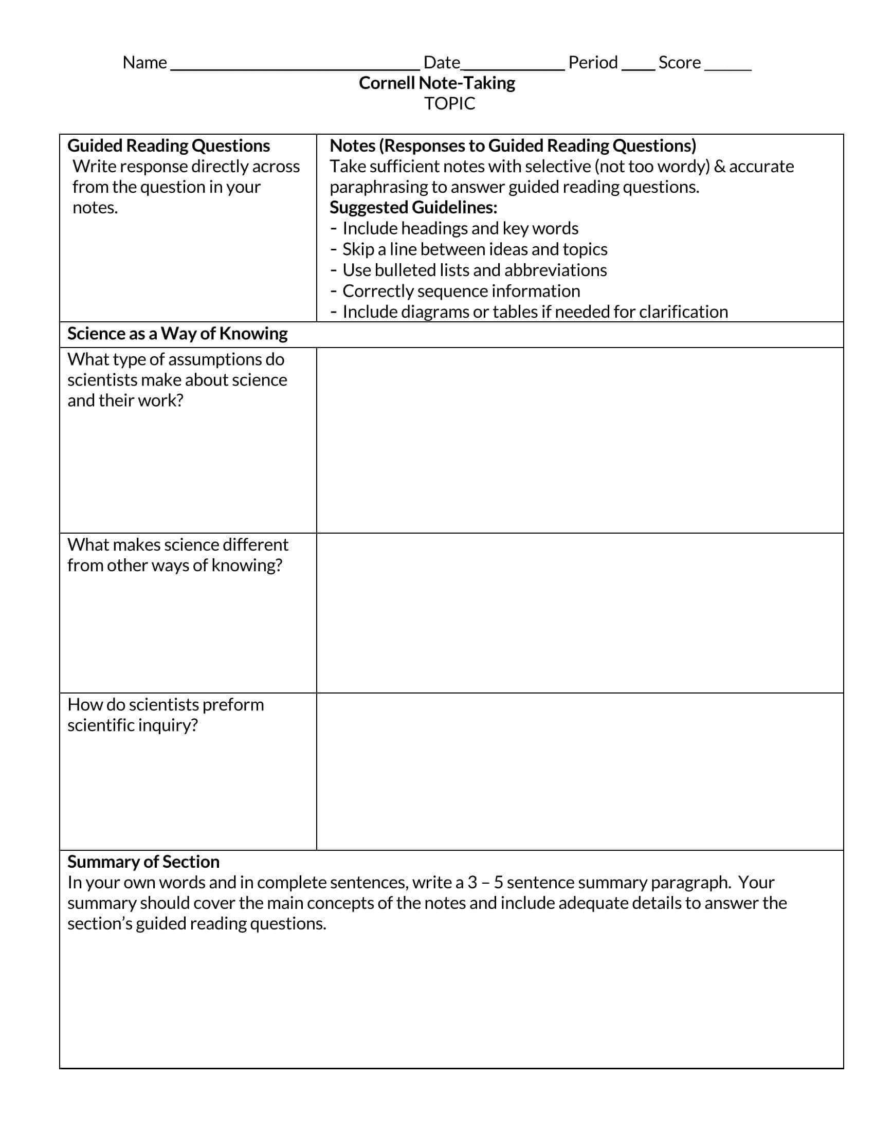 Free Cornell Note Template Word