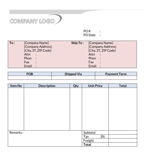 free purchase order excel template
