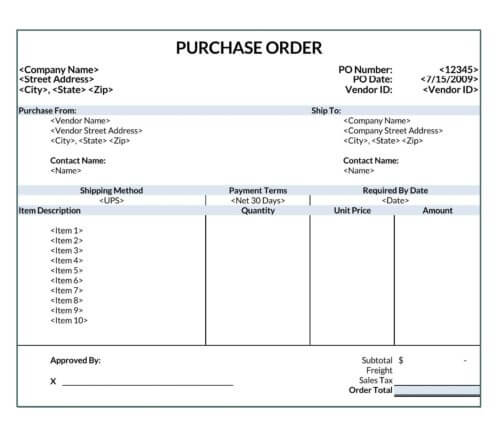 purchase order template in word