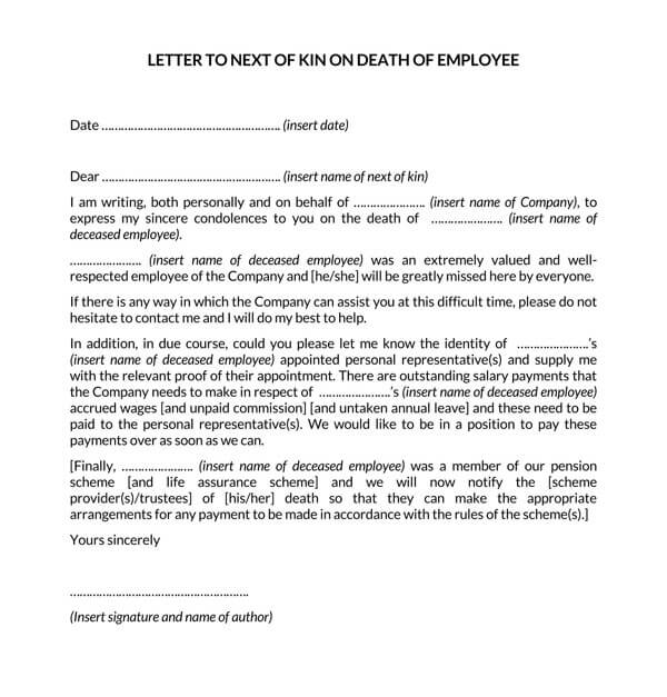 Free Printable Death of Employee Condolence Letter Sample 03 as Word Format