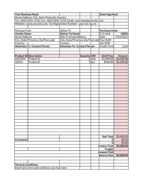 free purchase order form pdf