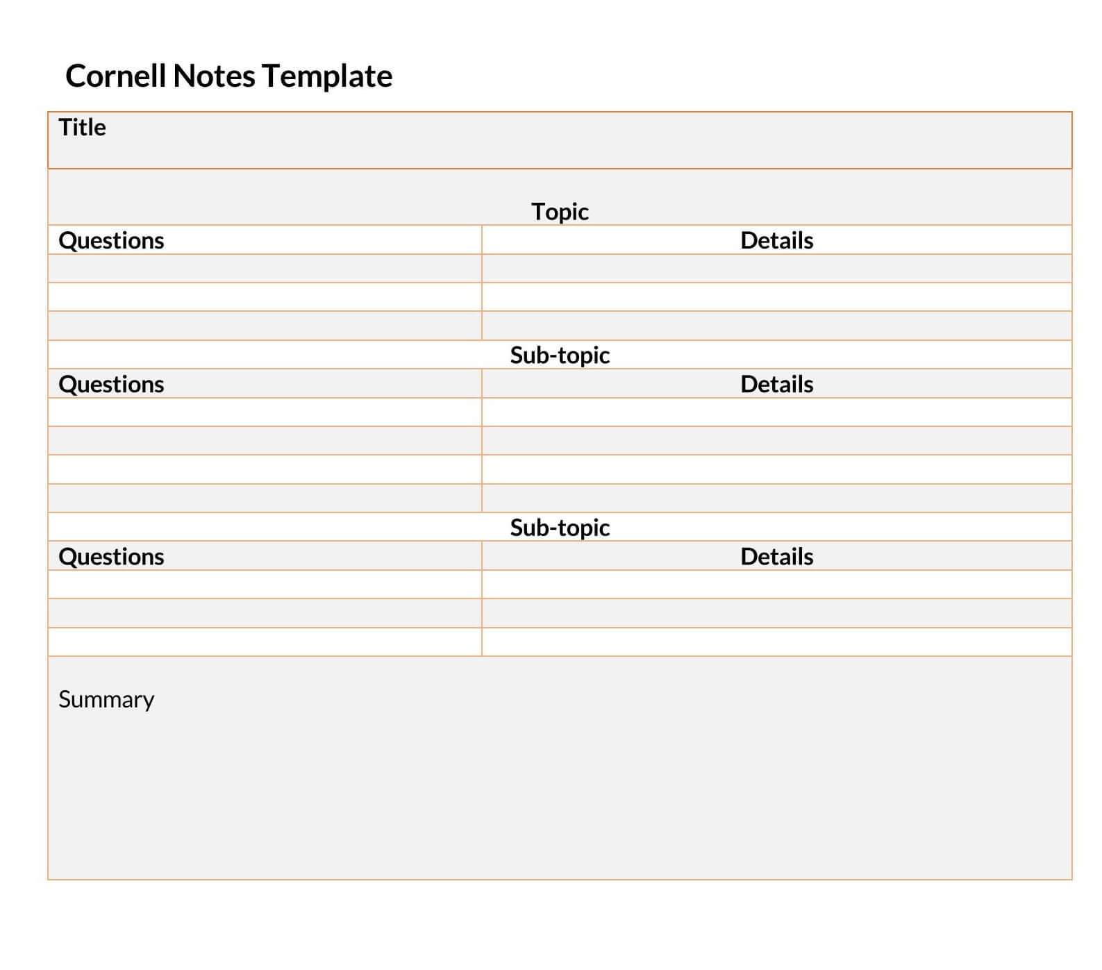 Printable Cornell Note Template Example