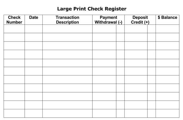 Printable Checkbook Register Example