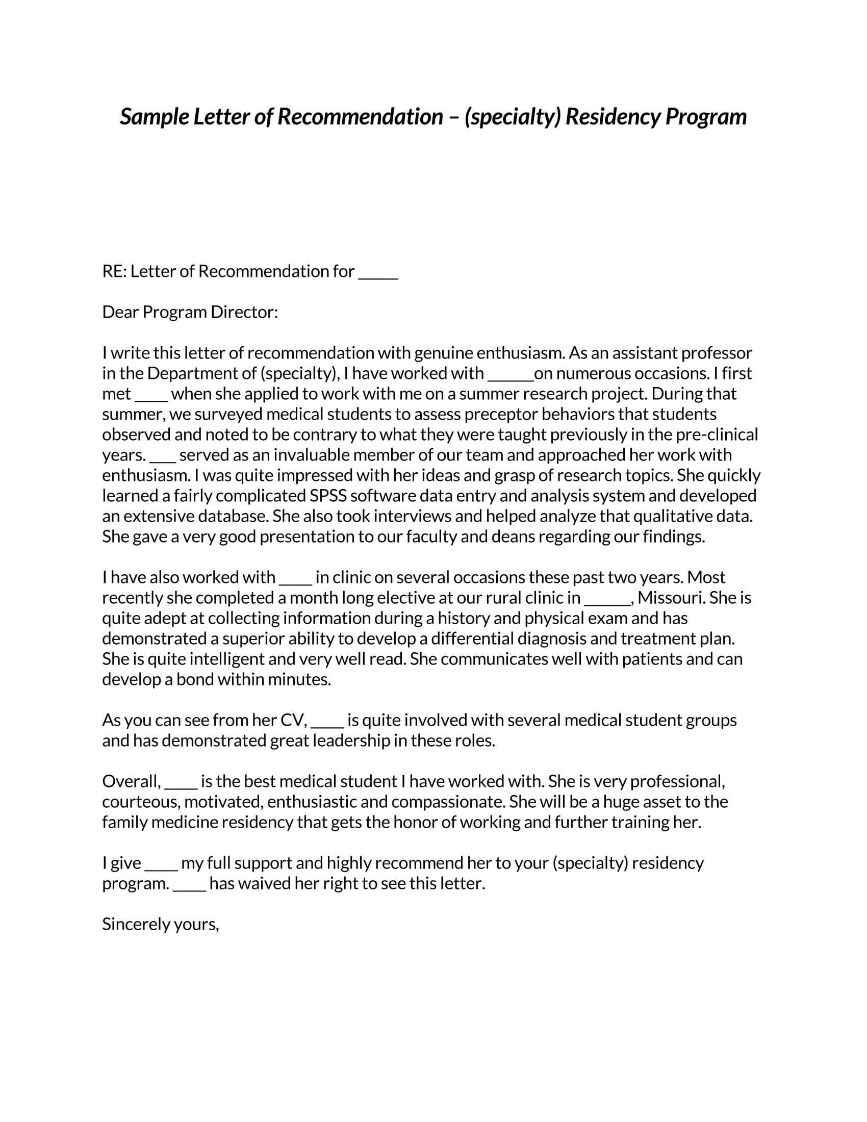  college letter of recommendation template