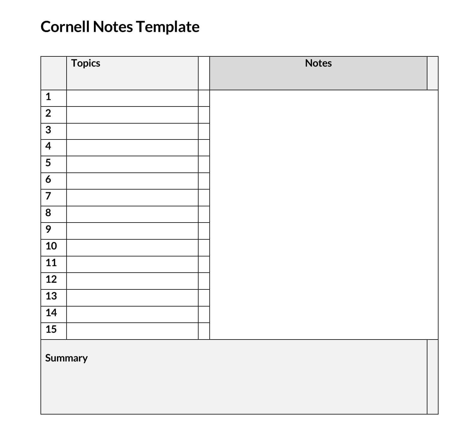 Editable Cornell Note Word Format