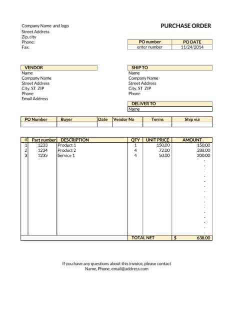 free printable purchase order template