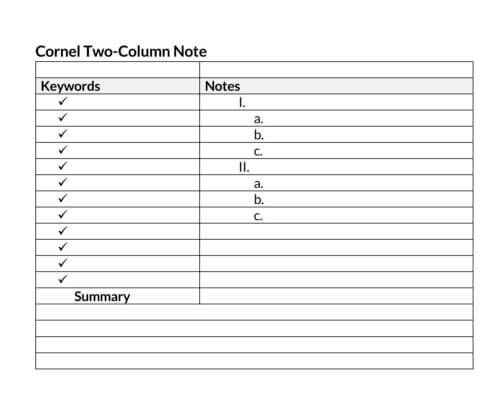 printable cornell notes template pdf