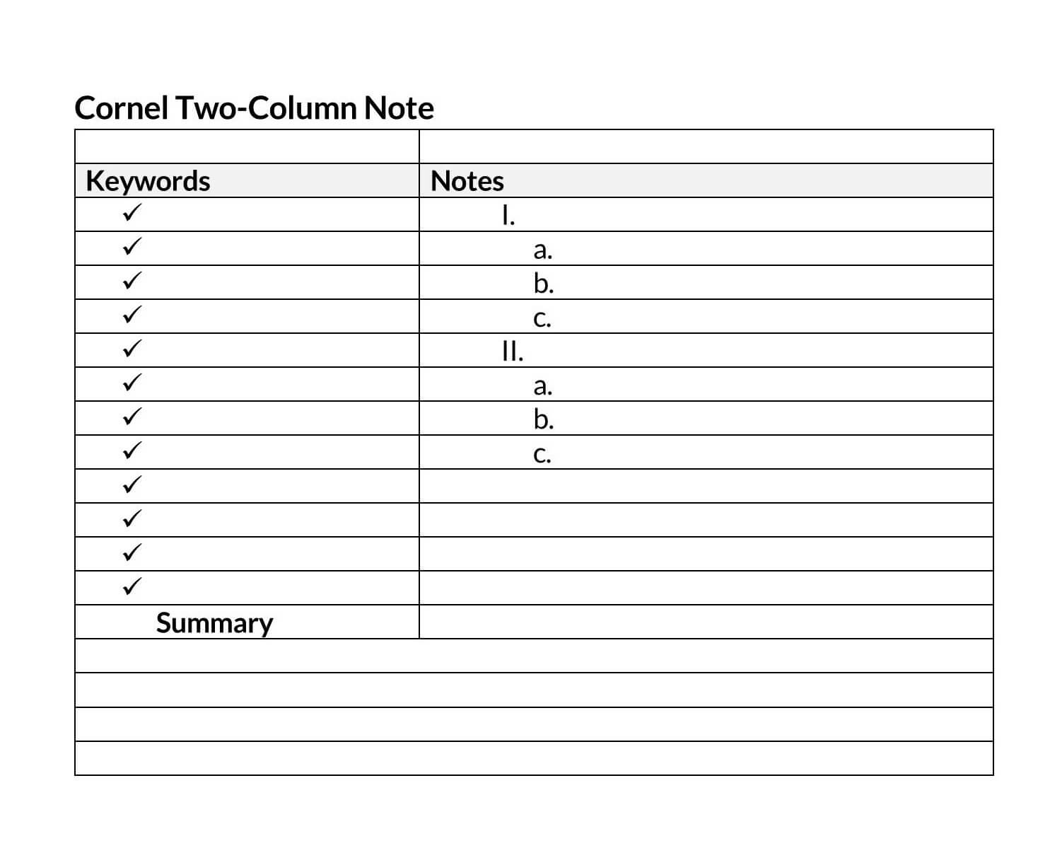 Professional Cornell Note Template PDF
