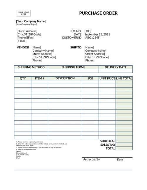 free purchase order template word