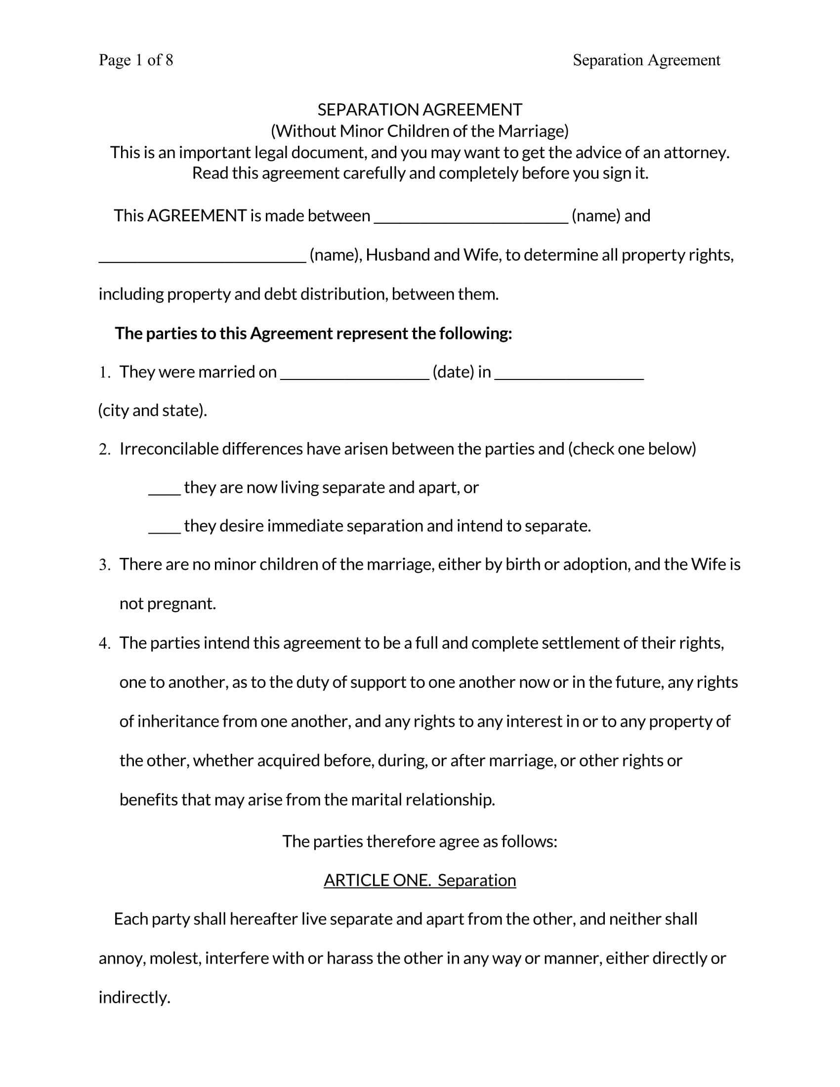 free employment separation agreement template