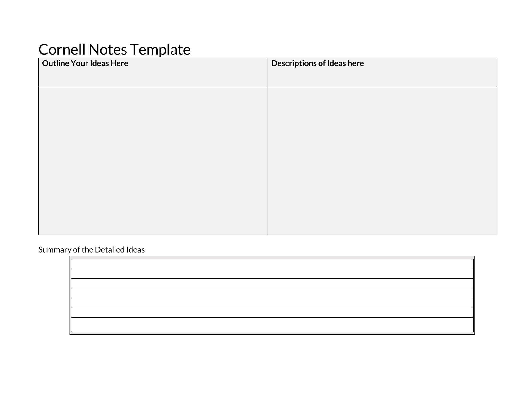 Excel Cornell Note Format Sample