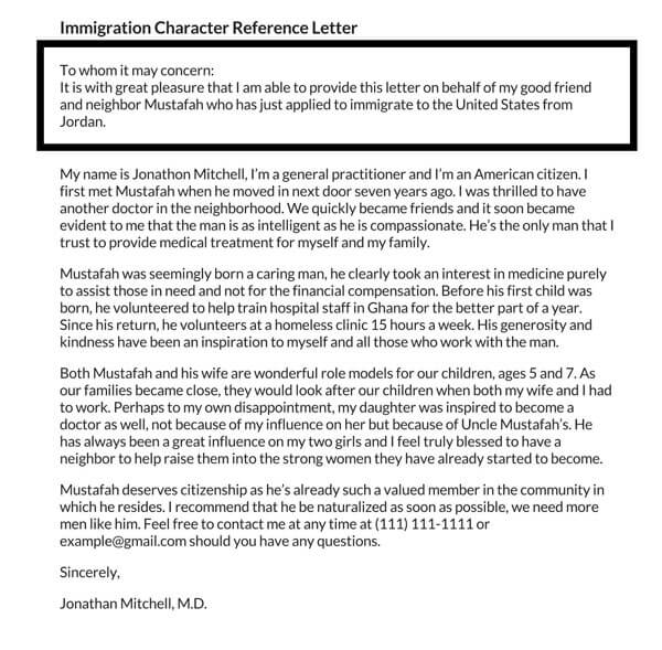 Free editable sample moral character letter for immigration