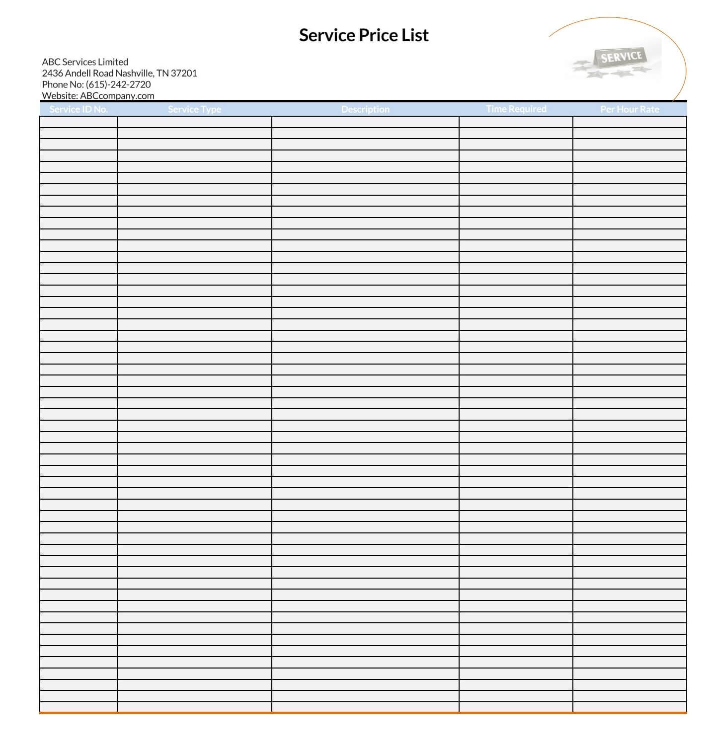 Blank price list template for small businesses