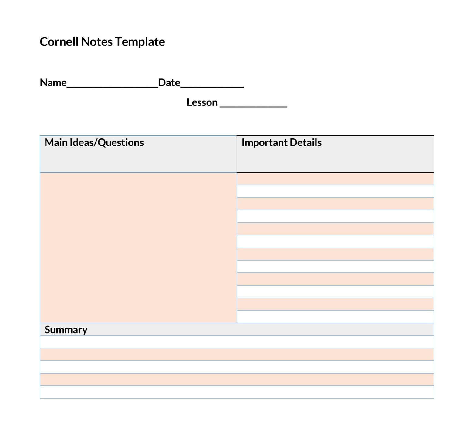 Blank Cornell Note Template Download