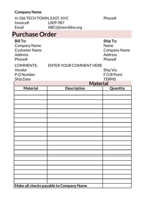 free purchase order template word