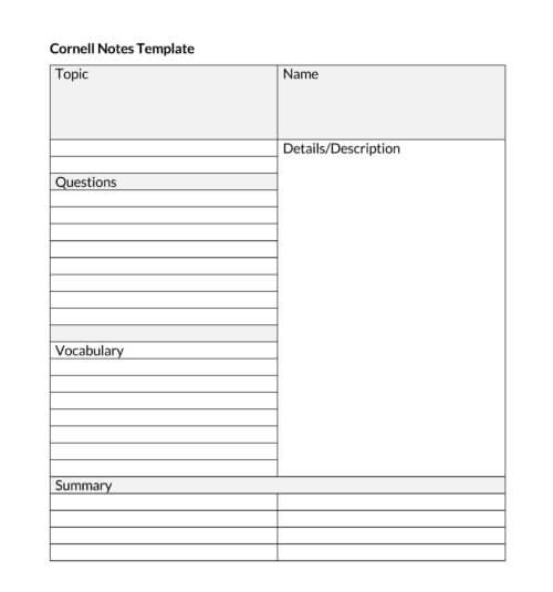 free printable cornell notes template