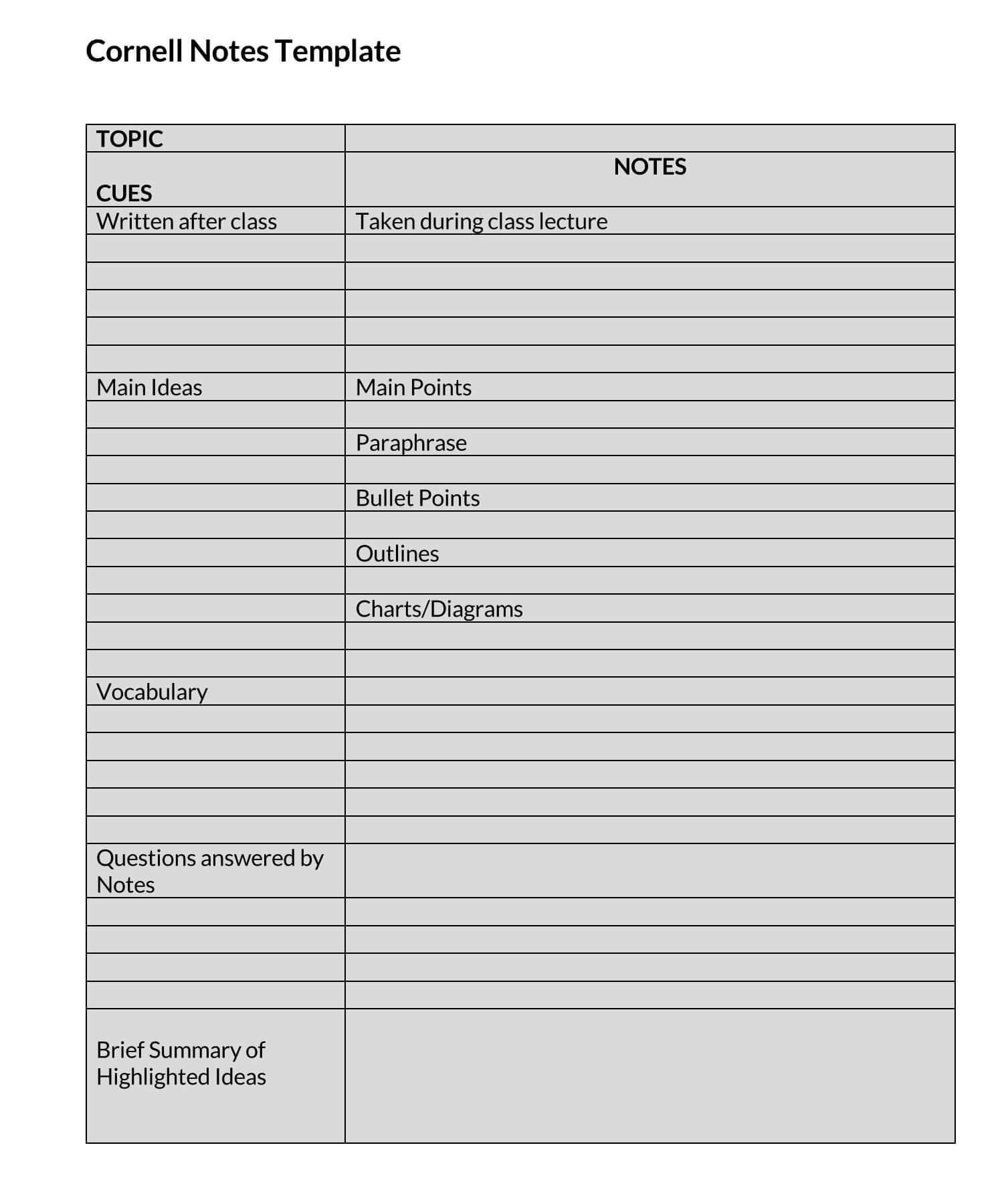 Printable Cornell Note Format Sample