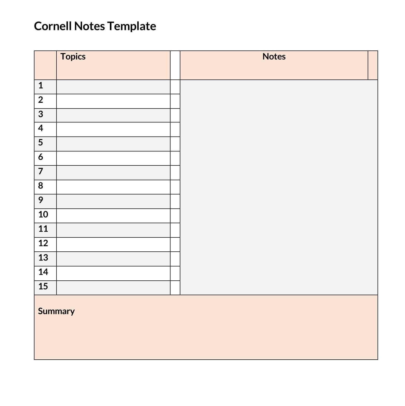 Editable Cornell Note Excel Template