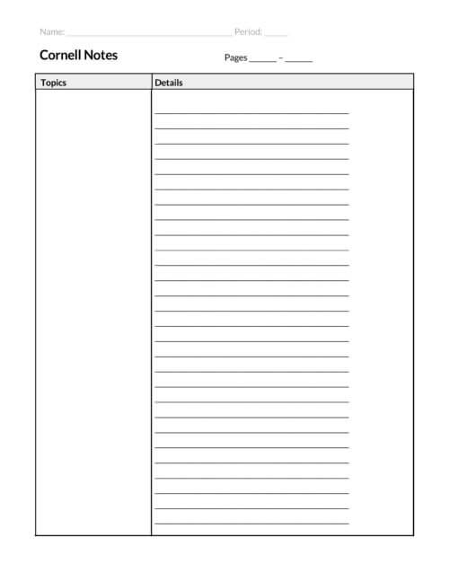 blank cornell notes worksheet