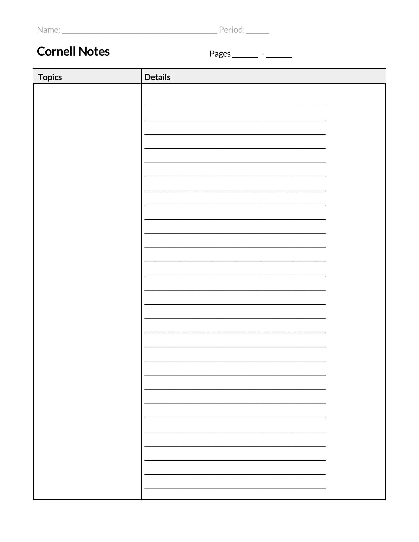 Printable Cornell Note Format Example
