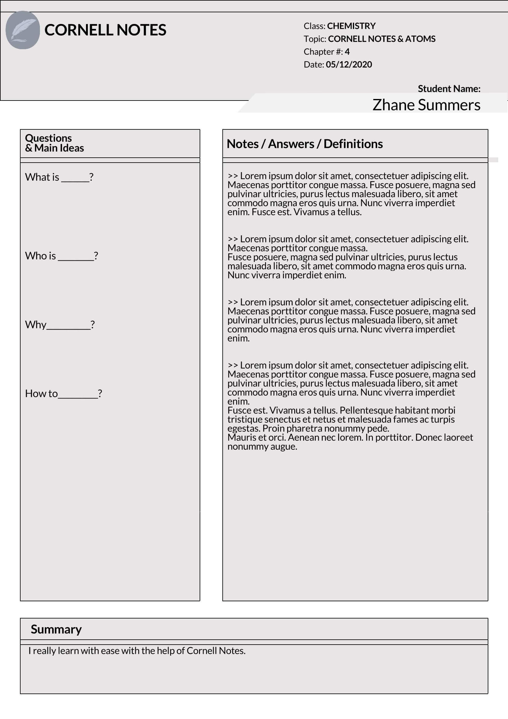 Free Cornell Note Template Excel