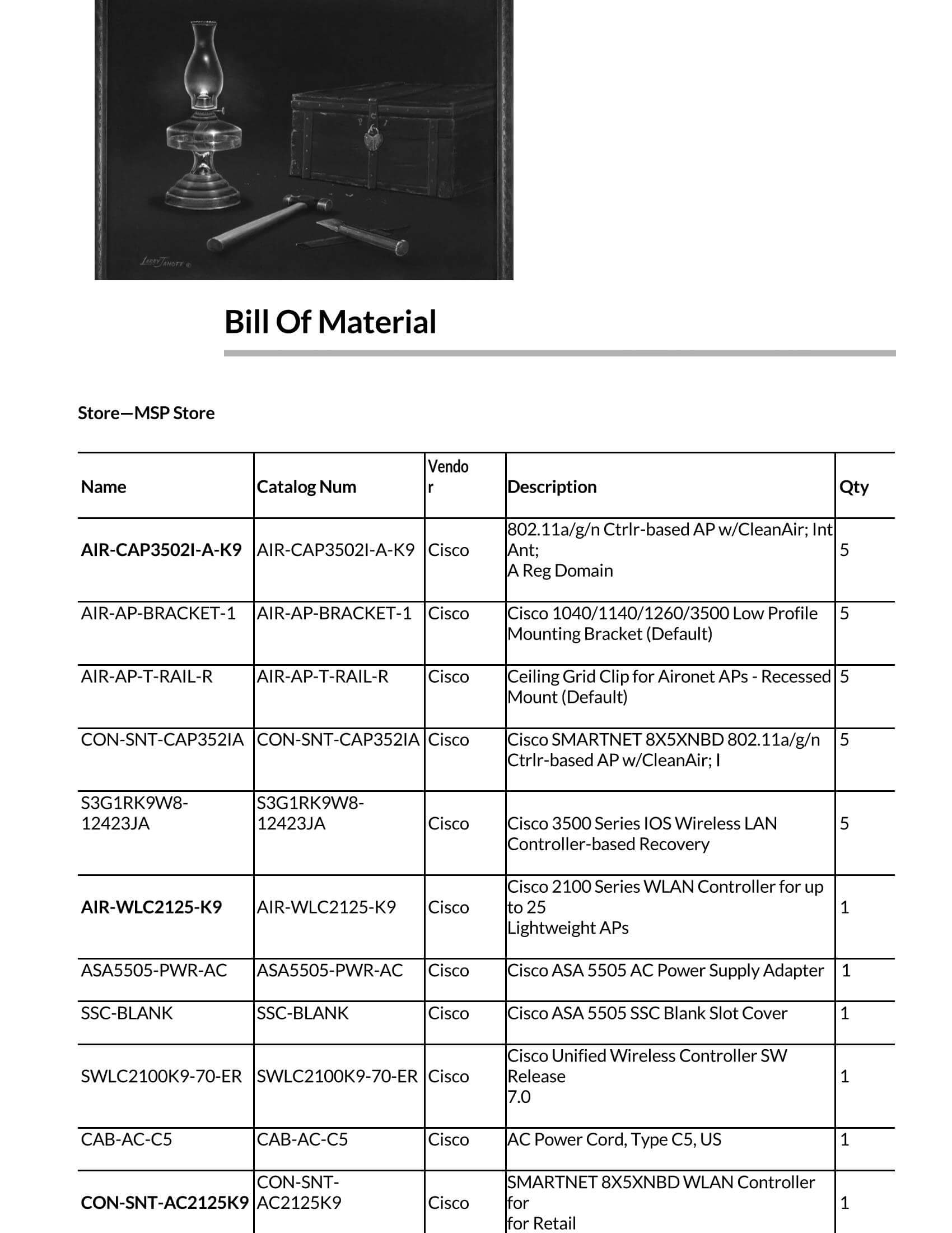 bill of materials example