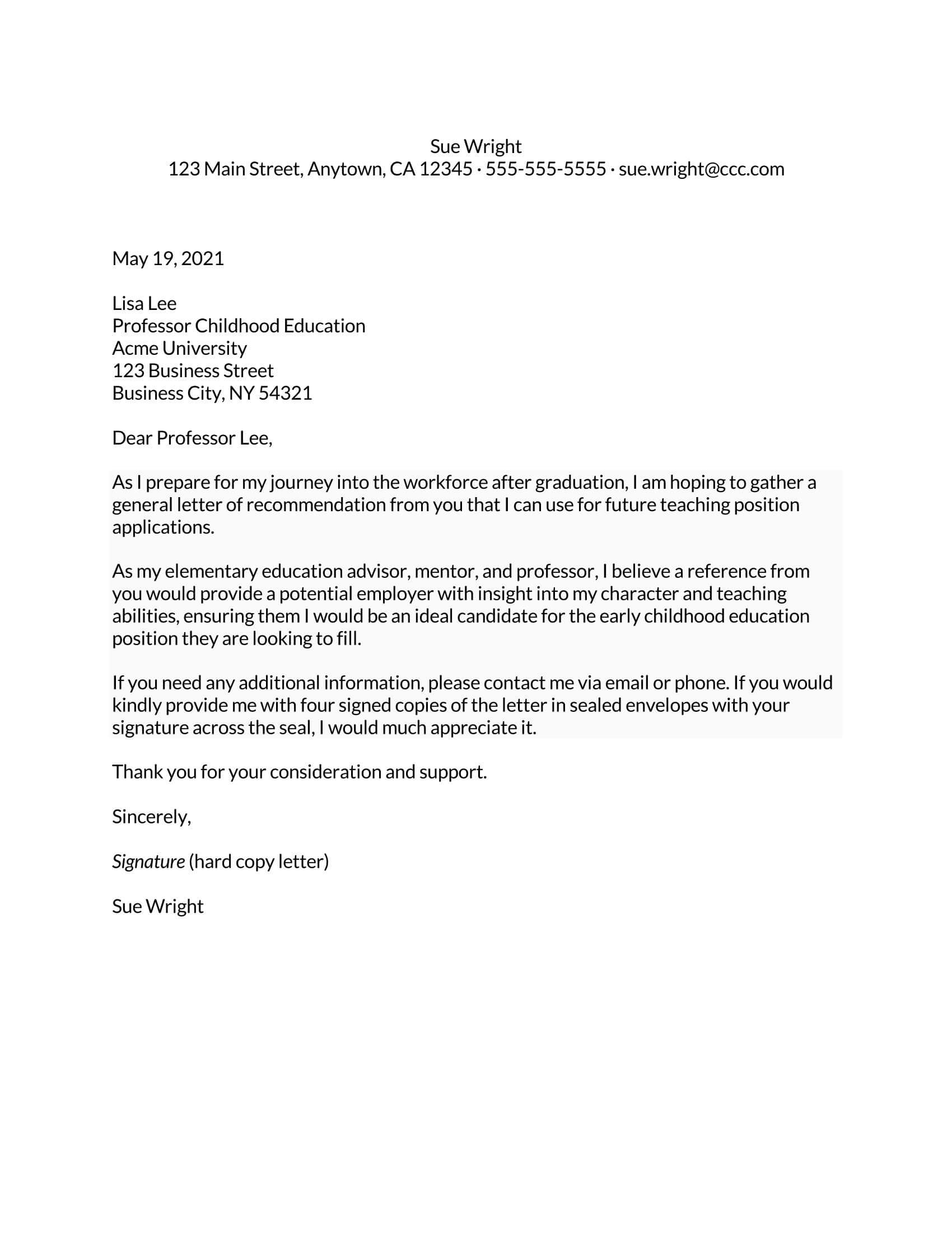 Printable academic reference letter sample for free