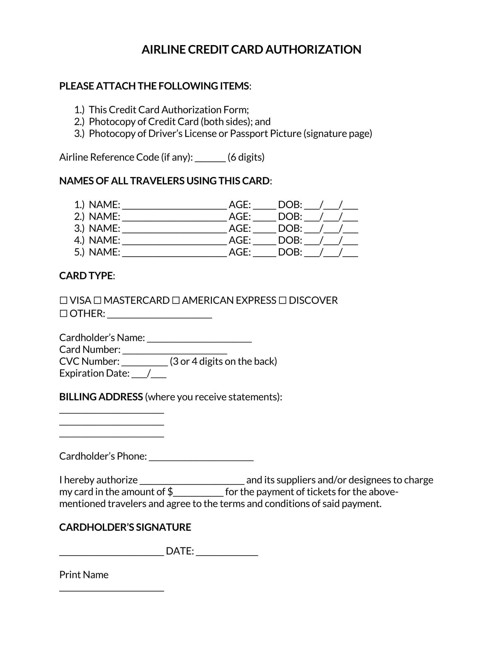 printable credit card payment form