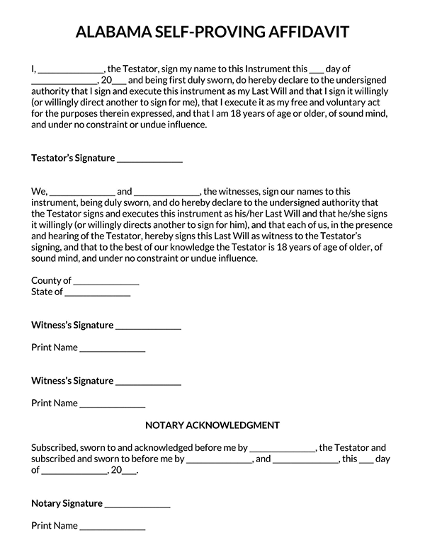 Self-Proving Affidavit Form - Free Example for Alabama (PDF)