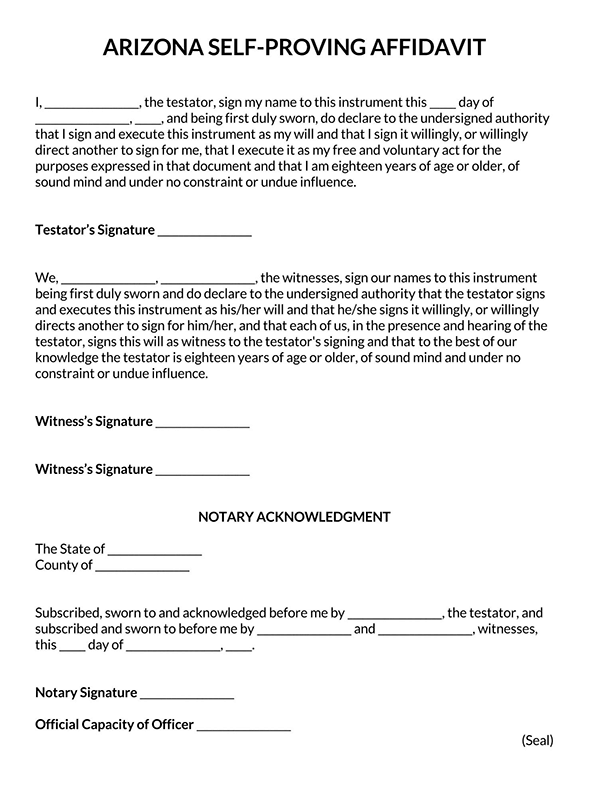 Self-Proving Affidavit Form - Free Example for Arizona (Printable)