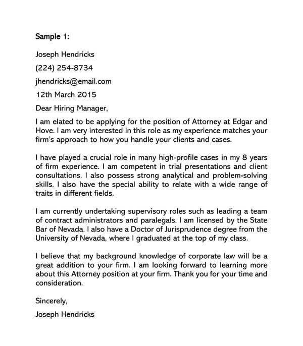 Free Attorney Cover Letter Sample 01- Word Format